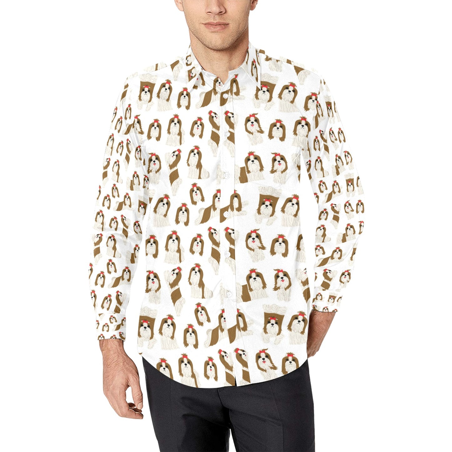 Shih Tzu Print Design LKS302 Men's Long Sleeve Dress Shirt