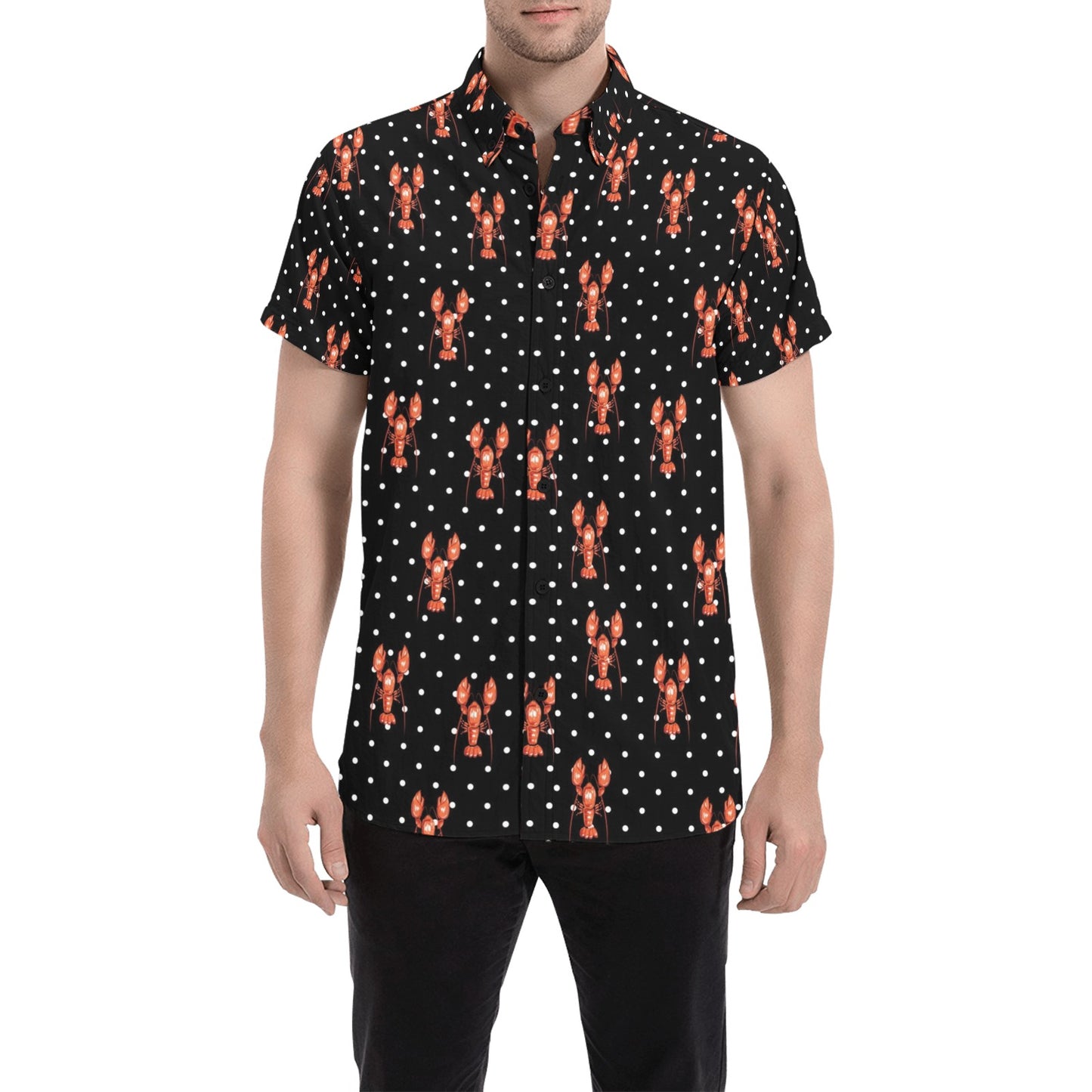 Lobster Print Design LKS401 Men Short Sleeve Button Up Shirt