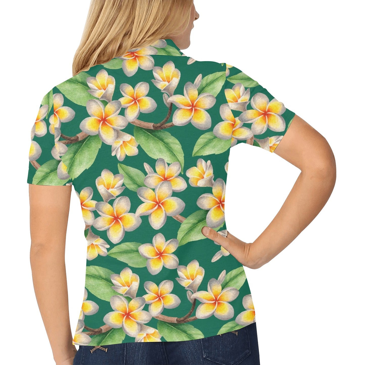 Plumeria Pattern Print Design PM07 Women's Polo Shirt
