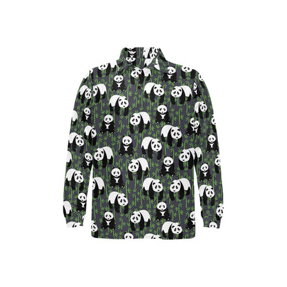 Panda Bear Bamboo Themed Print Long Sleeve Polo Shirt For Men's