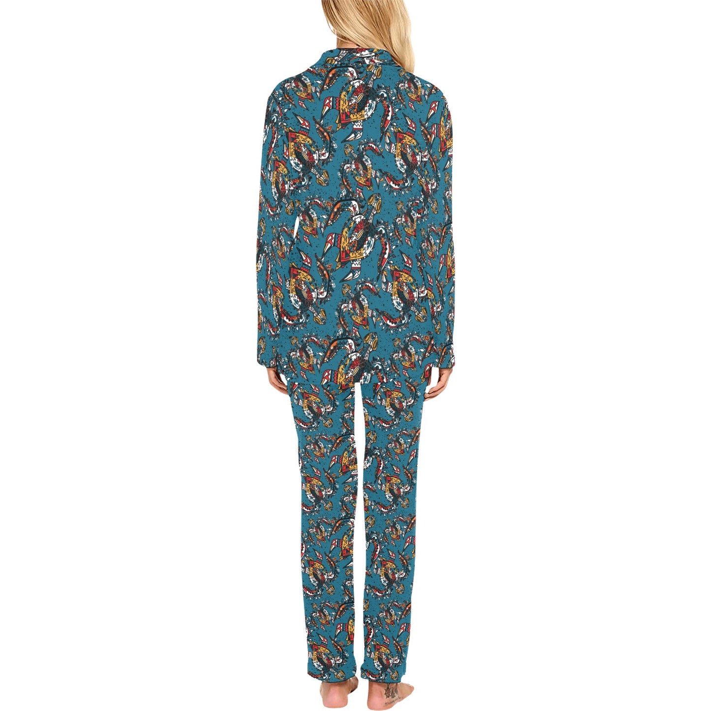 Sea Turtle Tribal Colorful Hand Drawn Women's Long Pajama Set