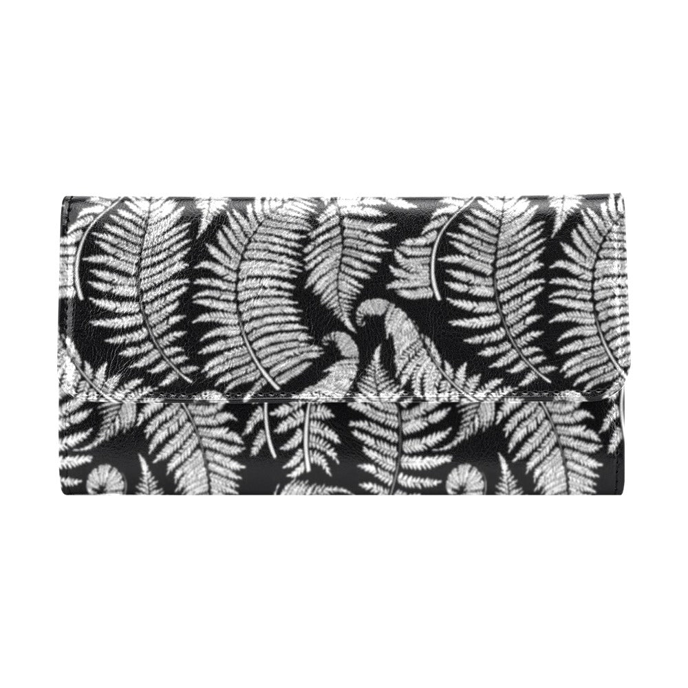 Fern Leave Black White Print Pattern Women's Trifold Wallet