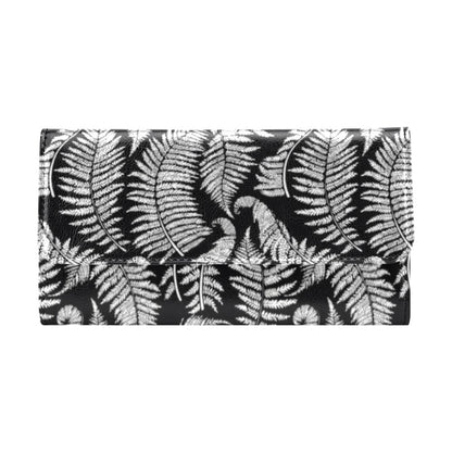Fern Leave Black White Print Pattern Women's Trifold Wallet