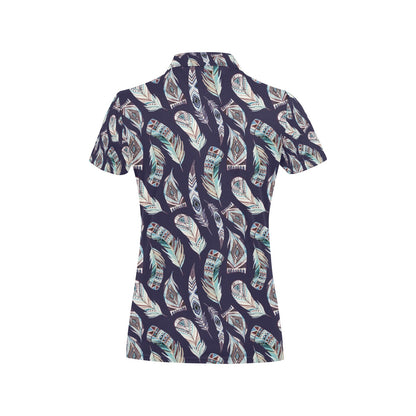 Feather Vintage Boho Design Print Women's Polo Shirt
