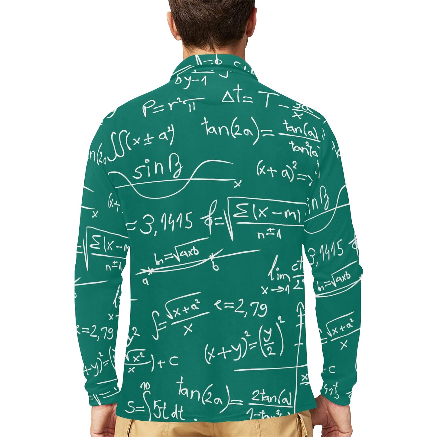 Math Pattern Print Design 01 Long Sleeve Polo Shirt For Men's
