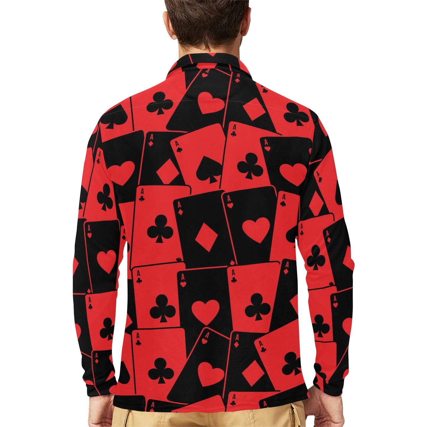 Poker Cards Pattern Print Design A01 Long Sleeve Polo Shirt For Men's