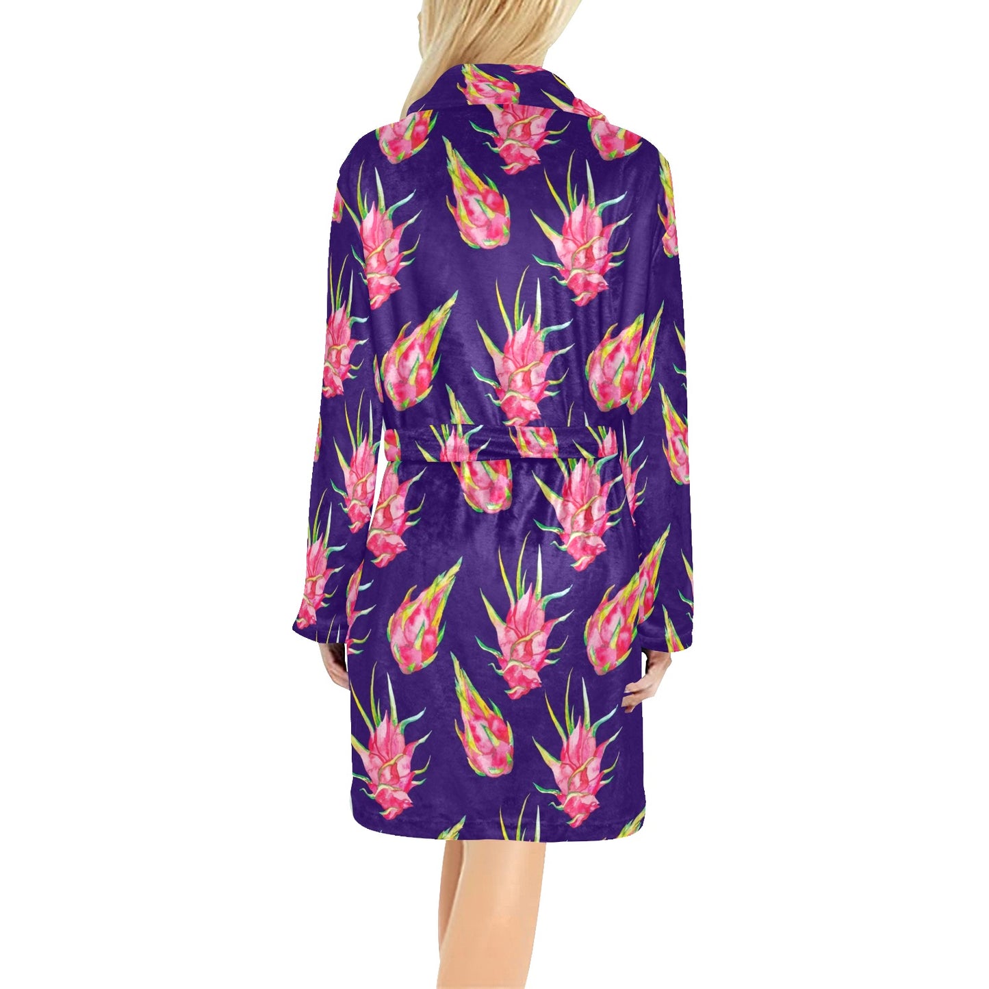 Dragonfruit Pattern Print Design DF02 Women's Fleece Robe