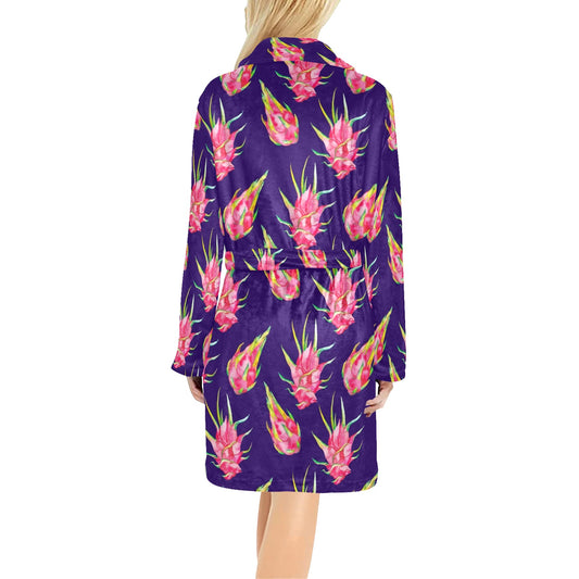 Dragonfruit Pattern Print Design DF02 Women's Fleece Robe