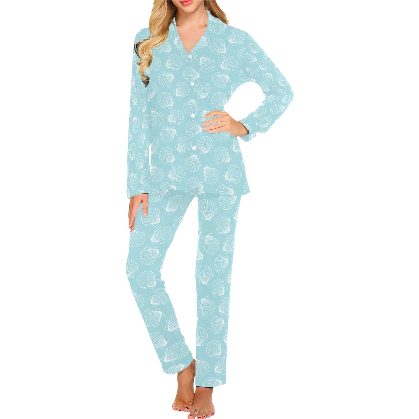 Seashell Print Design LKS3010 Women's Long Pajama Set