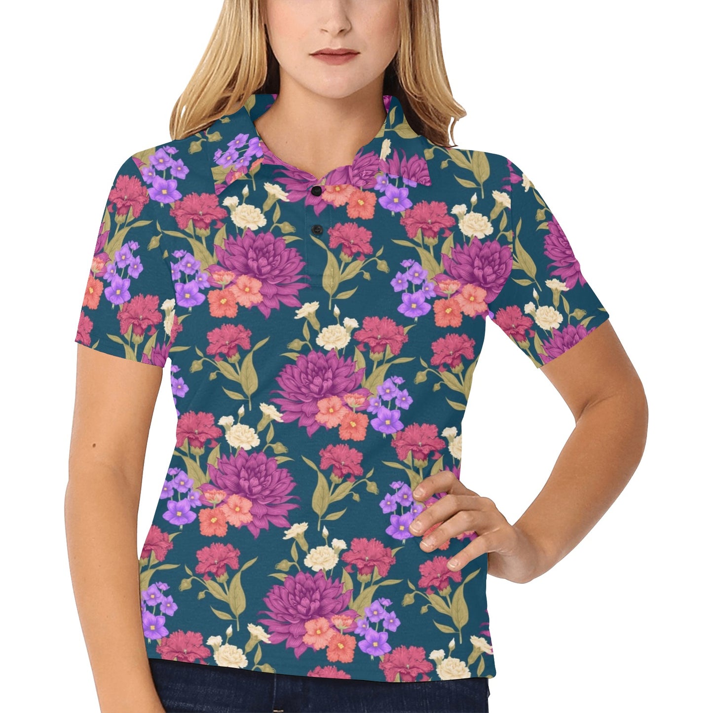 Dahlia Pattern Print Design DH01 Women's Polo Shirt
