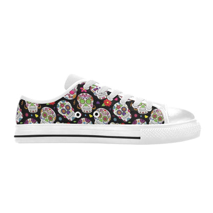 Sugar Skull Print Design LKS302 Women's White Low Top Shoes