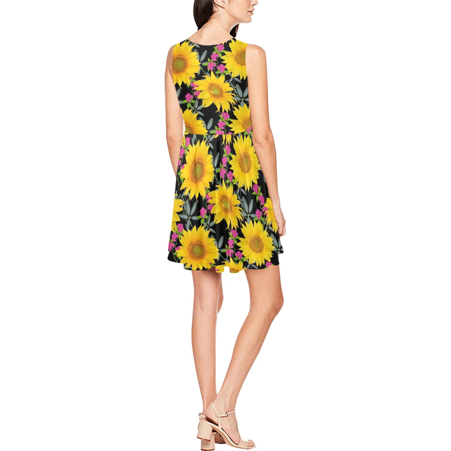 Sunflower Pattern Print Design SF014 Sleeveless Dress