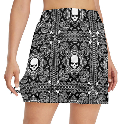 Bandana Skull Print Design LKS303 17" Golf & Pickleball Skort with Pockets