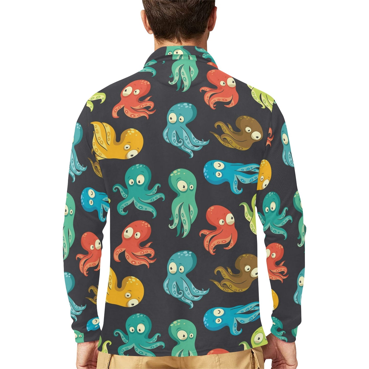 Octopus Pattern Print Design A01 Long Sleeve Polo Shirt For Men's