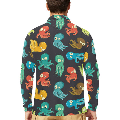 Octopus Pattern Print Design A01 Long Sleeve Polo Shirt For Men's