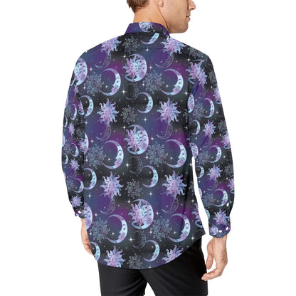 Sun Moon Print Design LKS303 Men's Long Sleeve Dress Shirt