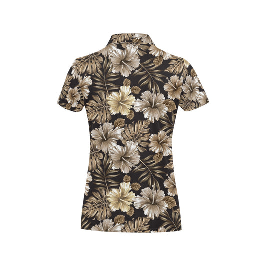 Brown Hibiscus Tropical Women's Polo Shirt