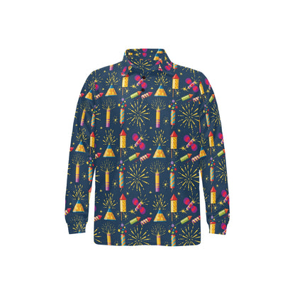 Firework Sparkling Rockets Print Design LKS306 Long Sleeve Polo Shirt For Men's