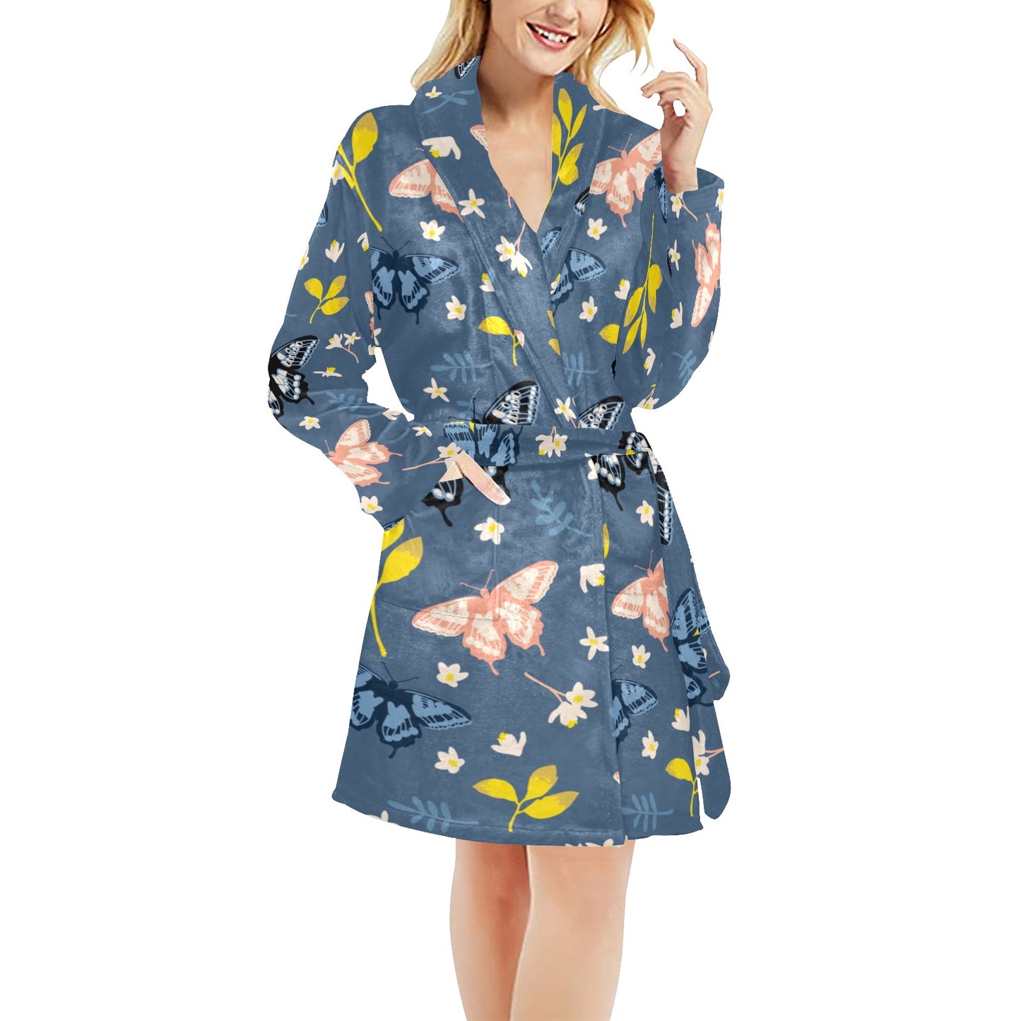 Monarch Butterfly Pattern Print Design 02 Women's Fleece Robe