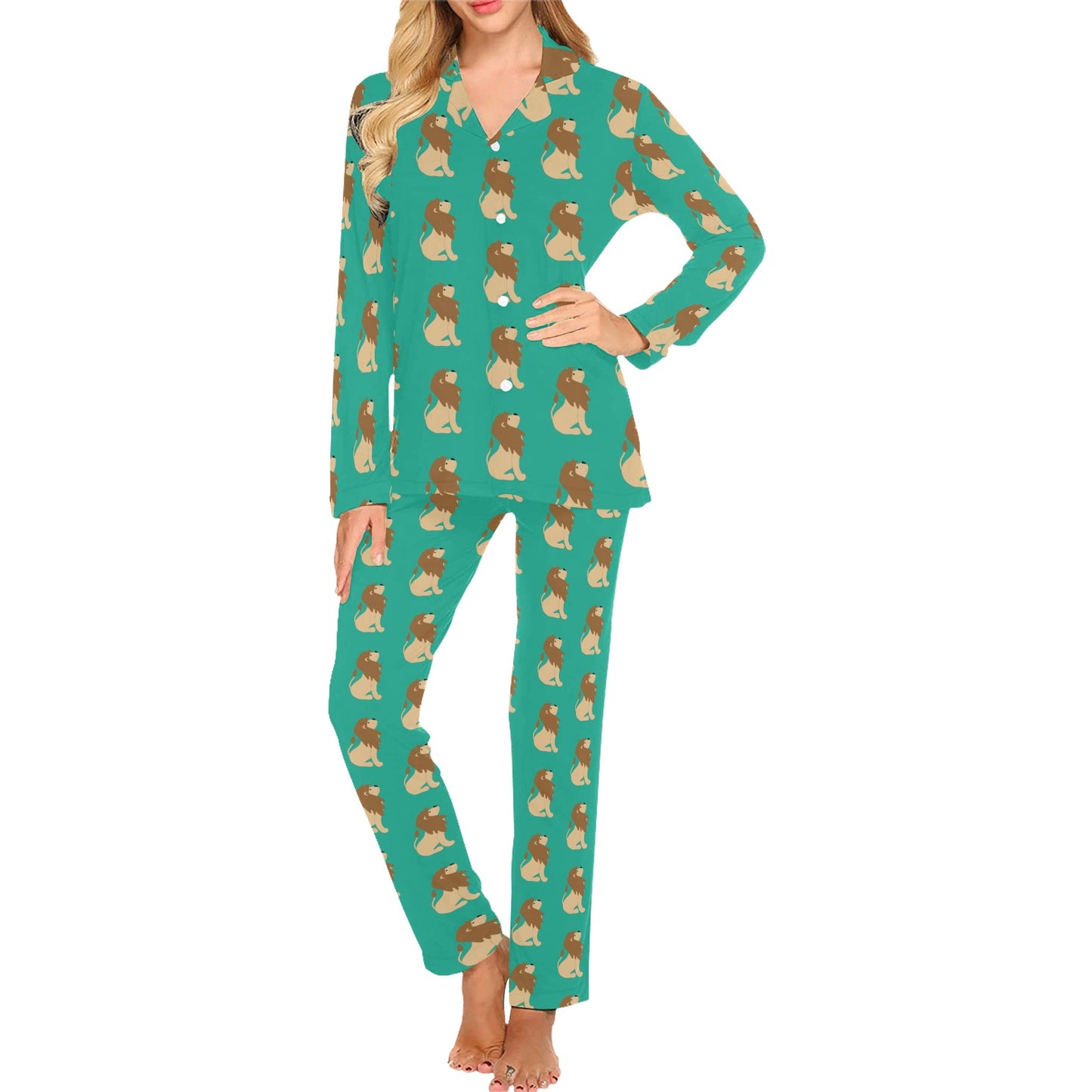 Lion Pattern Print Design 02 Women's Long Pajama Set