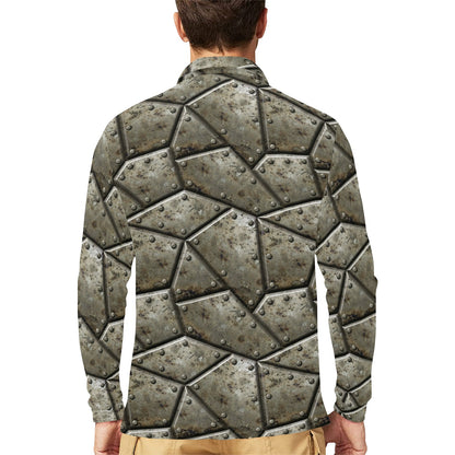 Armor Pattern Print Design 01 Long Sleeve Polo Shirt For Men's