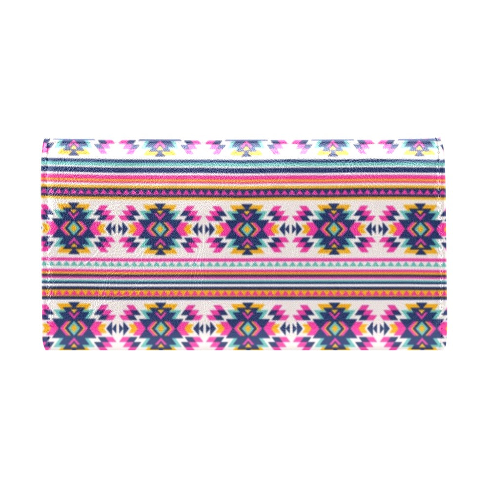 Indian Navajo Neon Themed Design Print Women's Trifold Wallet
