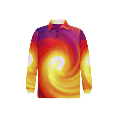 Vortex Twist Swirl Flame Themed Long Sleeve Polo Shirt For Men's