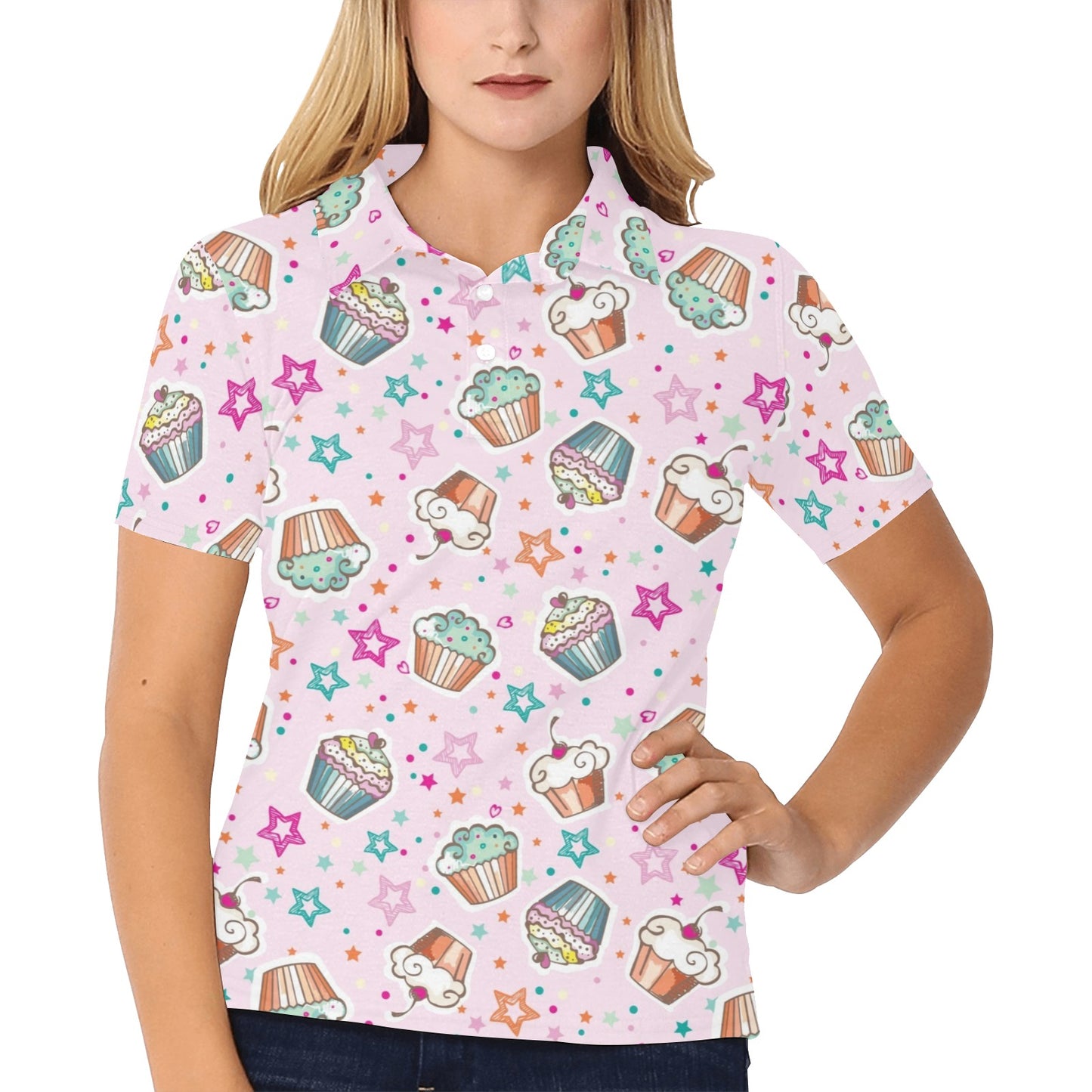 Cupcake Pattern Print Design CP03 Women's Polo Shirt