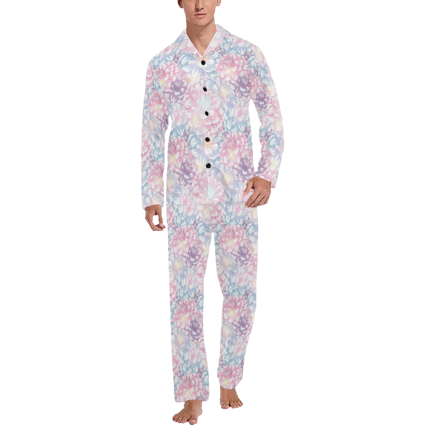 Dahlia Pattern Print Design 01 Men's Long Pajama Set