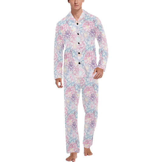 Dahlia Pattern Print Design 01 Men's Long Pajama Set
