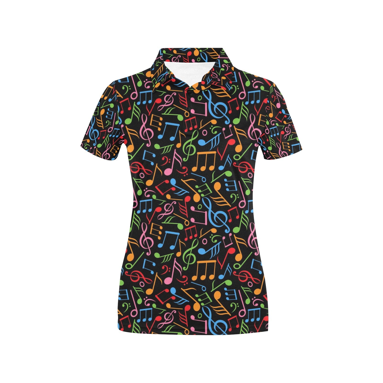 Music Note Colorful Themed Print Women's Polo Shirt