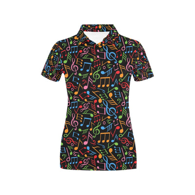 Music Note Colorful Themed Print Women's Polo Shirt