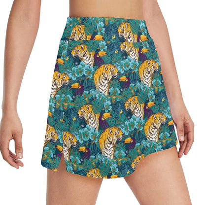 Tiger Tropical Print Design LKS301 17" Golf & Pickleball Skort with Pockets