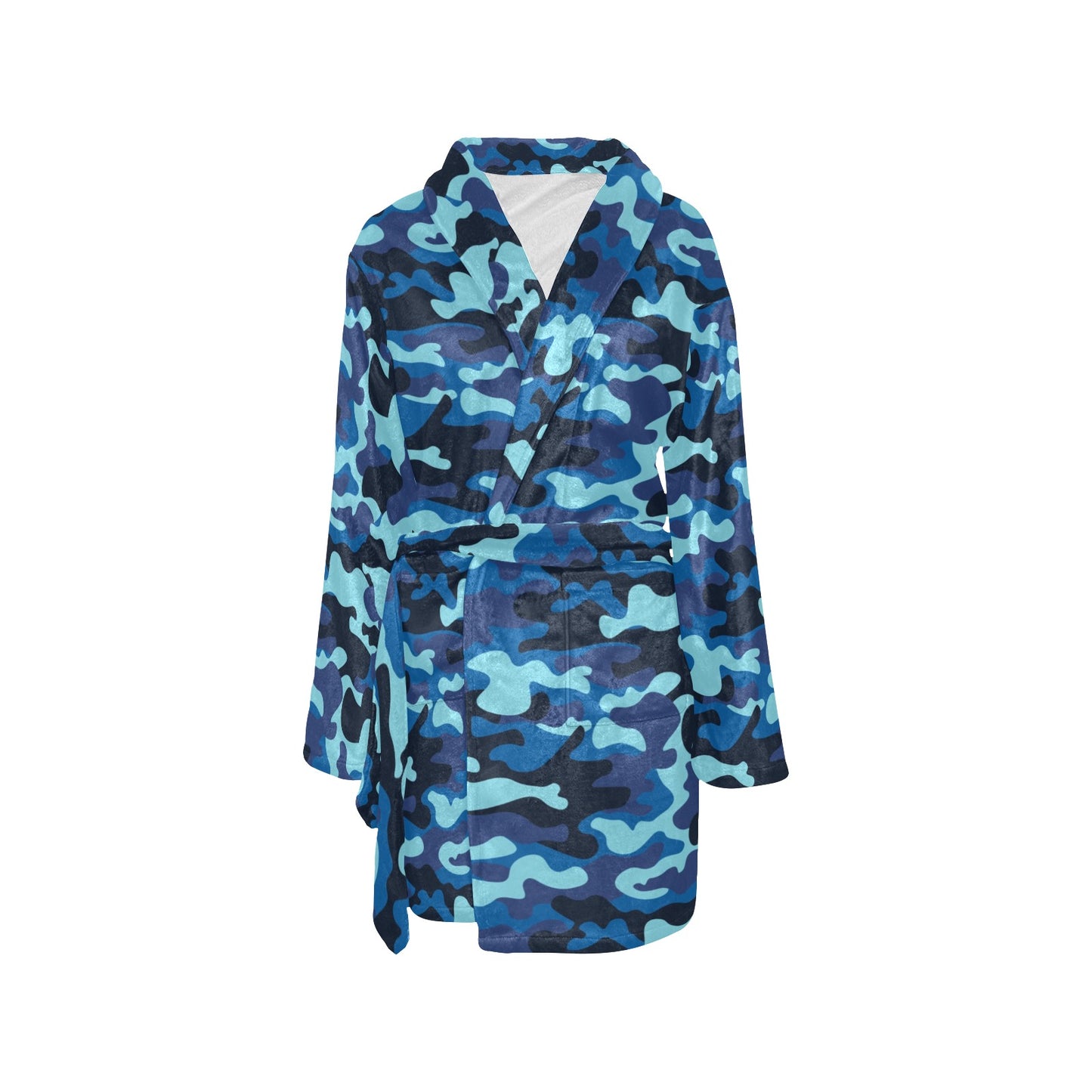Camo Blue Pattern Print Design 04 Women's Fleece Robe
