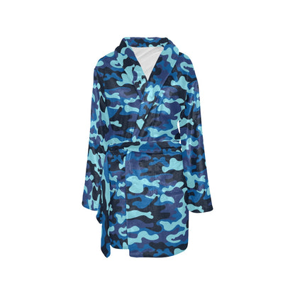 Camo Blue Pattern Print Design 04 Women's Fleece Robe