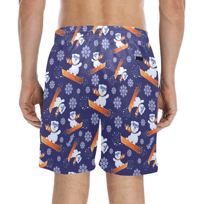 Snowboard Bear Print Design LKS305 Men's Swim Trunks Beach Shorts