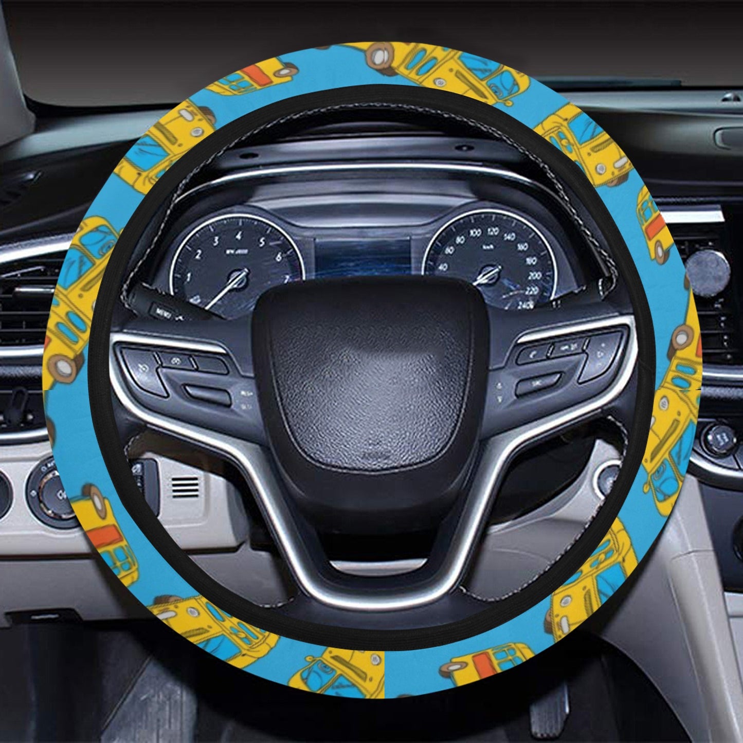 School Bus Print Design LKS302 Steering Wheel Cover with Elastic Edge