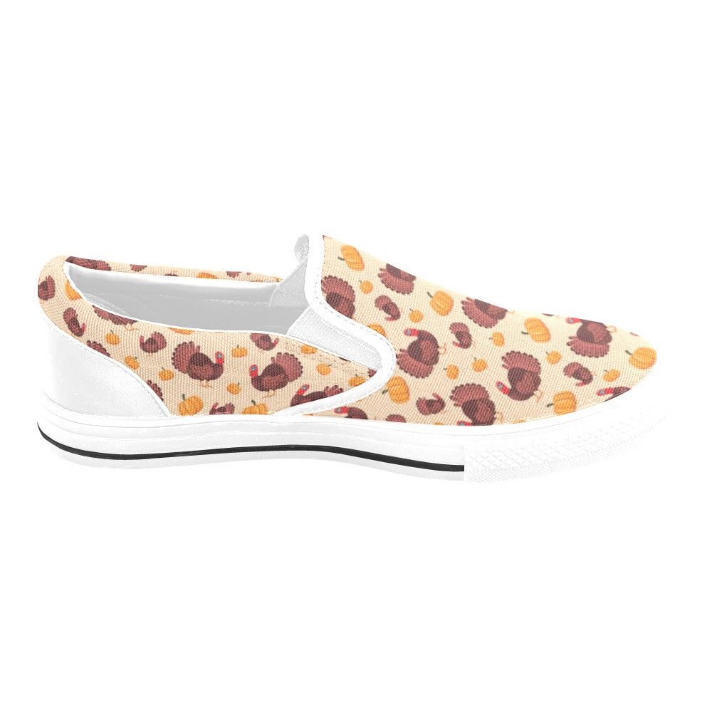 Thanksgiving Print Design LKS308 White Slip Ons Canvas Women's Shoes