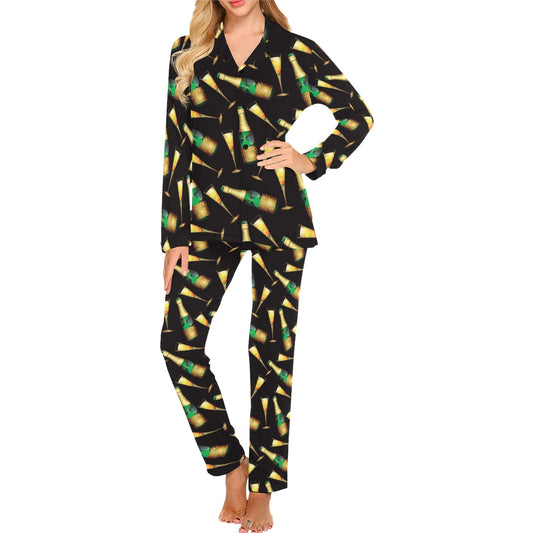 Champagne Pattern Print Design 02 Women's Long Pajama Set