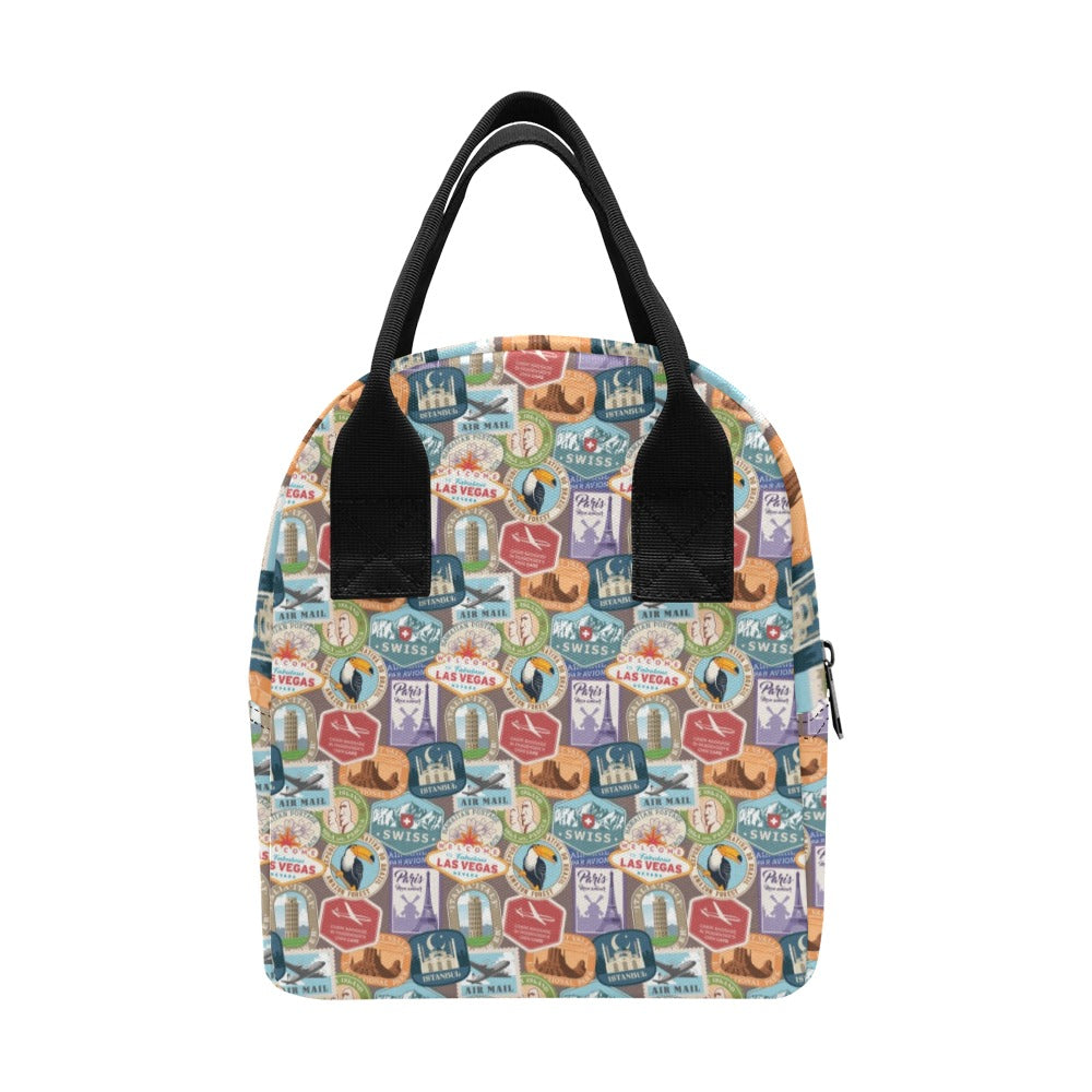Travel Stamp Print Design LKS301 Insulated Lunch Bag