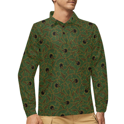 Brocade Pattern Print Design 02 Long Sleeve Polo Shirt For Men's
