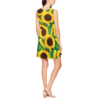 Sunflower Pattern Print Design SF02 Sleeveless Dress