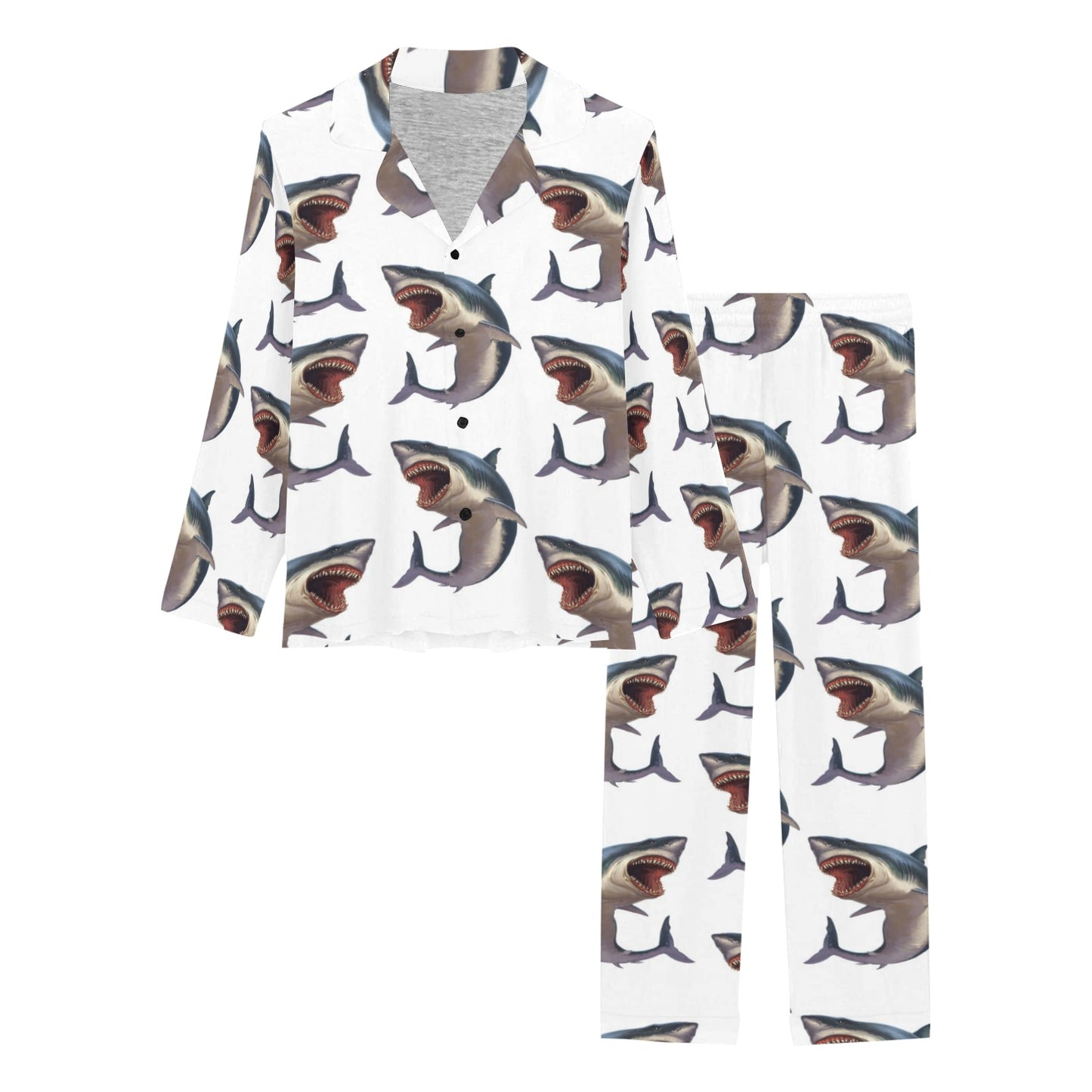 Great White Shark Pattern Print Design 03 Women's Long Pajama Set