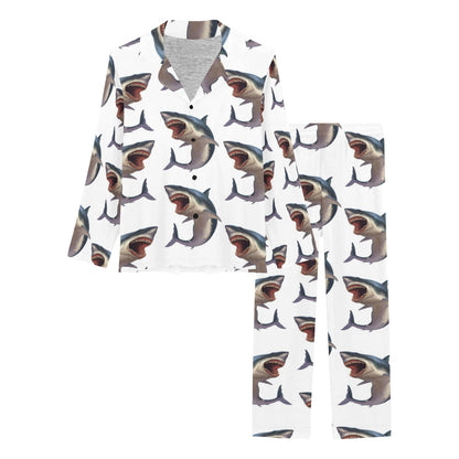 Great White Shark Pattern Print Design 03 Women's Long Pajama Set