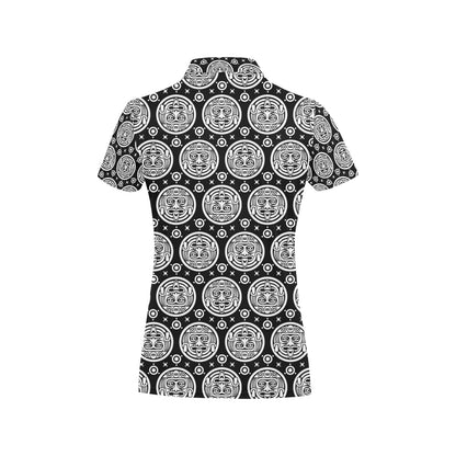 Calendar Aztec White Black Print Pattern Women's Polo Shirt