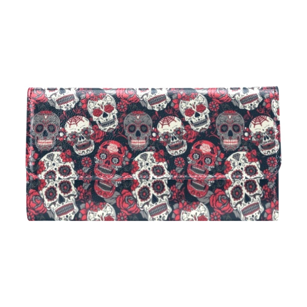 Sugar Skull Print Design LKS303 Women's Trifold Wallet