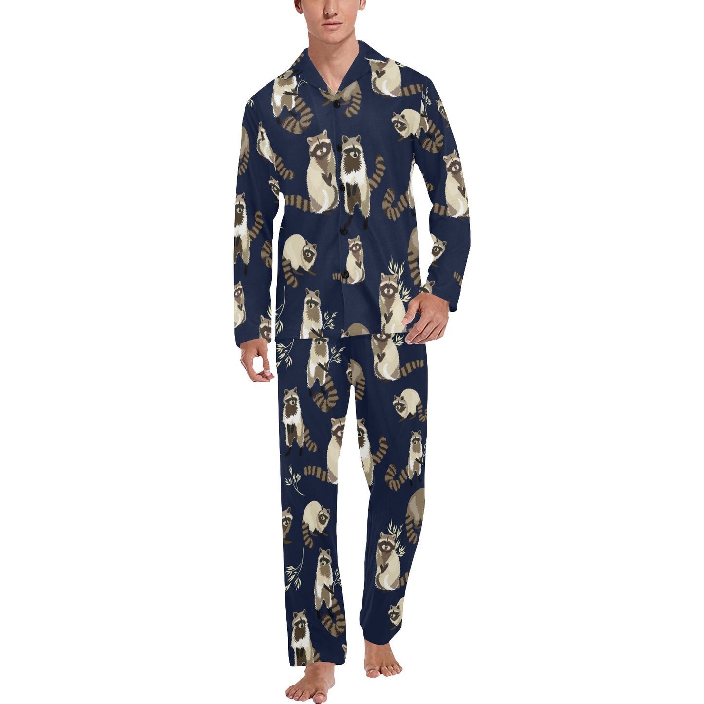 Raccoon Pattern Print Design A06 Men's Long Pajama Set
