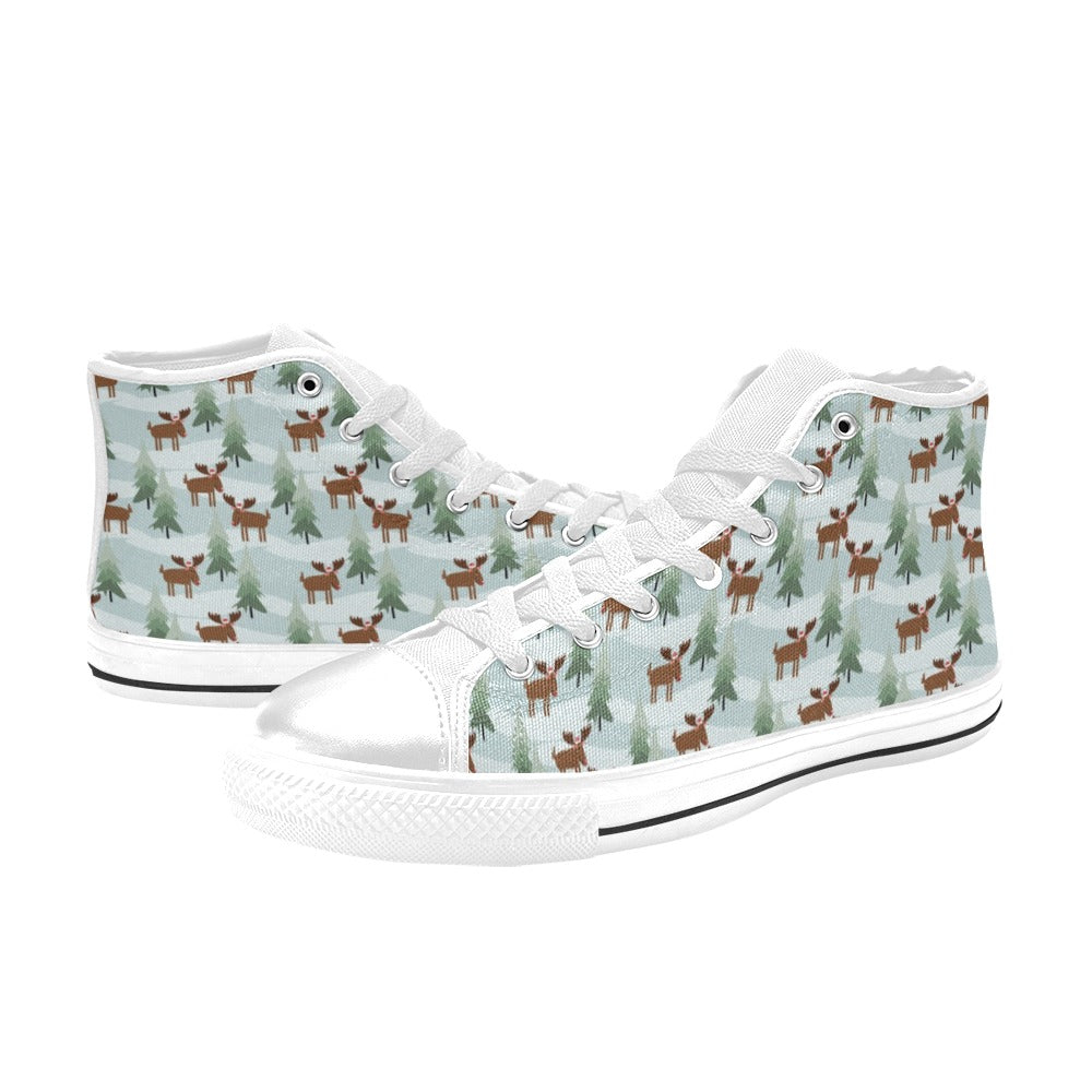 Moose Print Design LKS402 Men's High Top Canvas Shoes