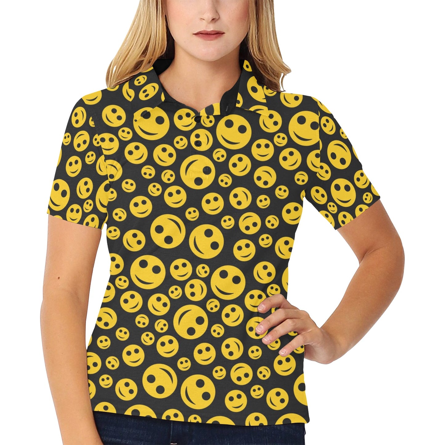 Smiley Face Emoji Print Design LKS304 Women's Polo Shirt