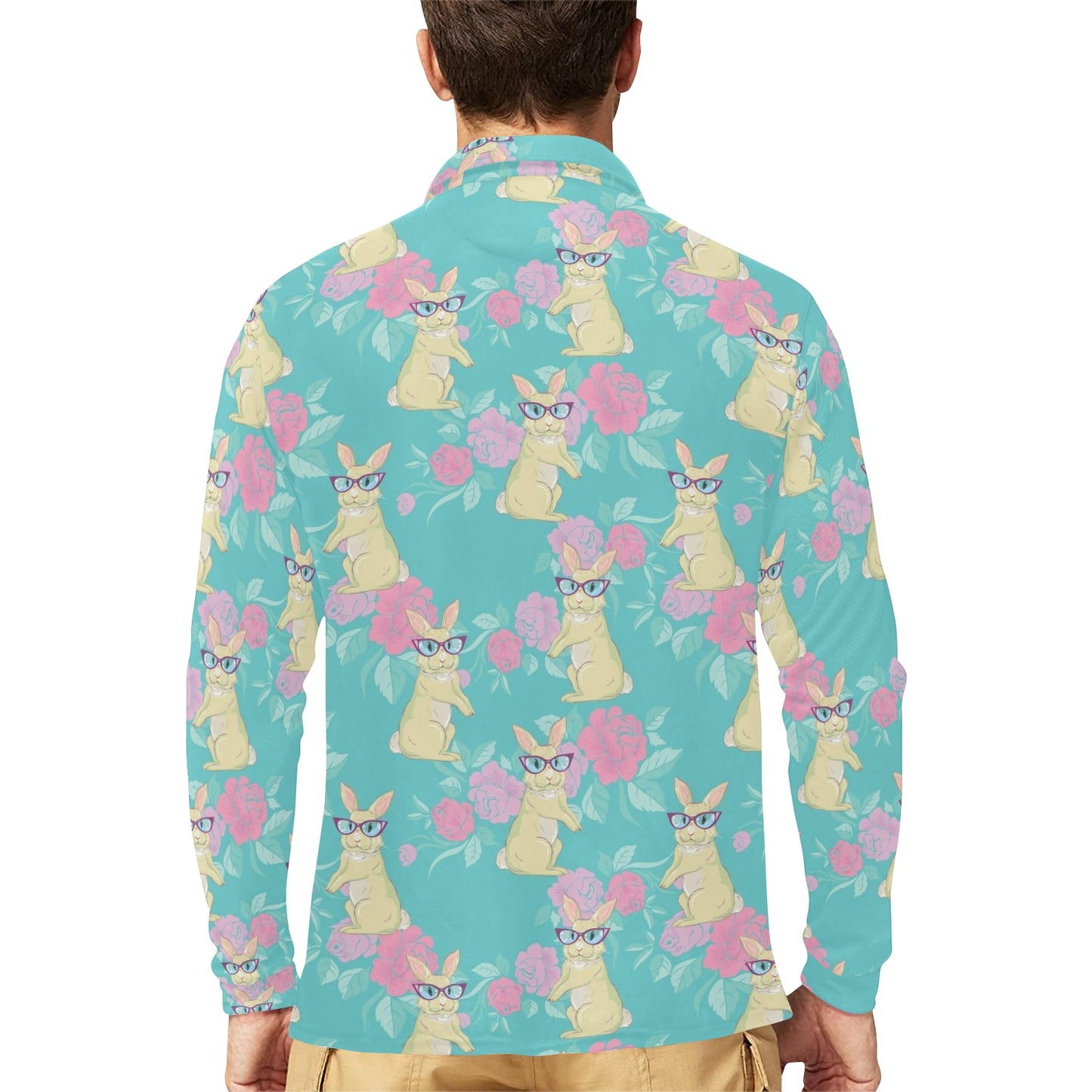 Rabbit Pattern Print Design RB05 Long Sleeve Polo Shirt For Men's